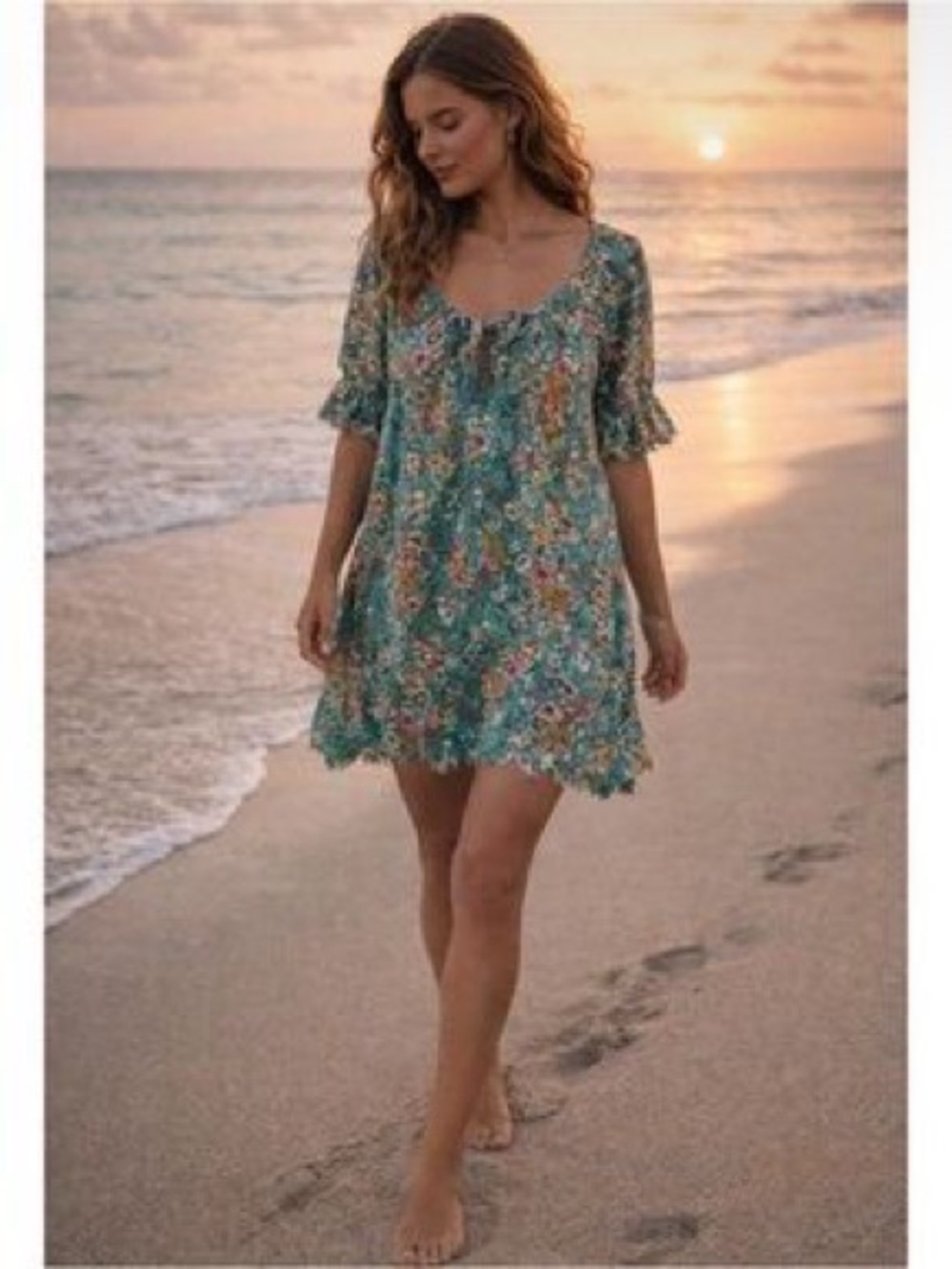 NATURAL LIFE Teal Floral Beach Coverup Tunic